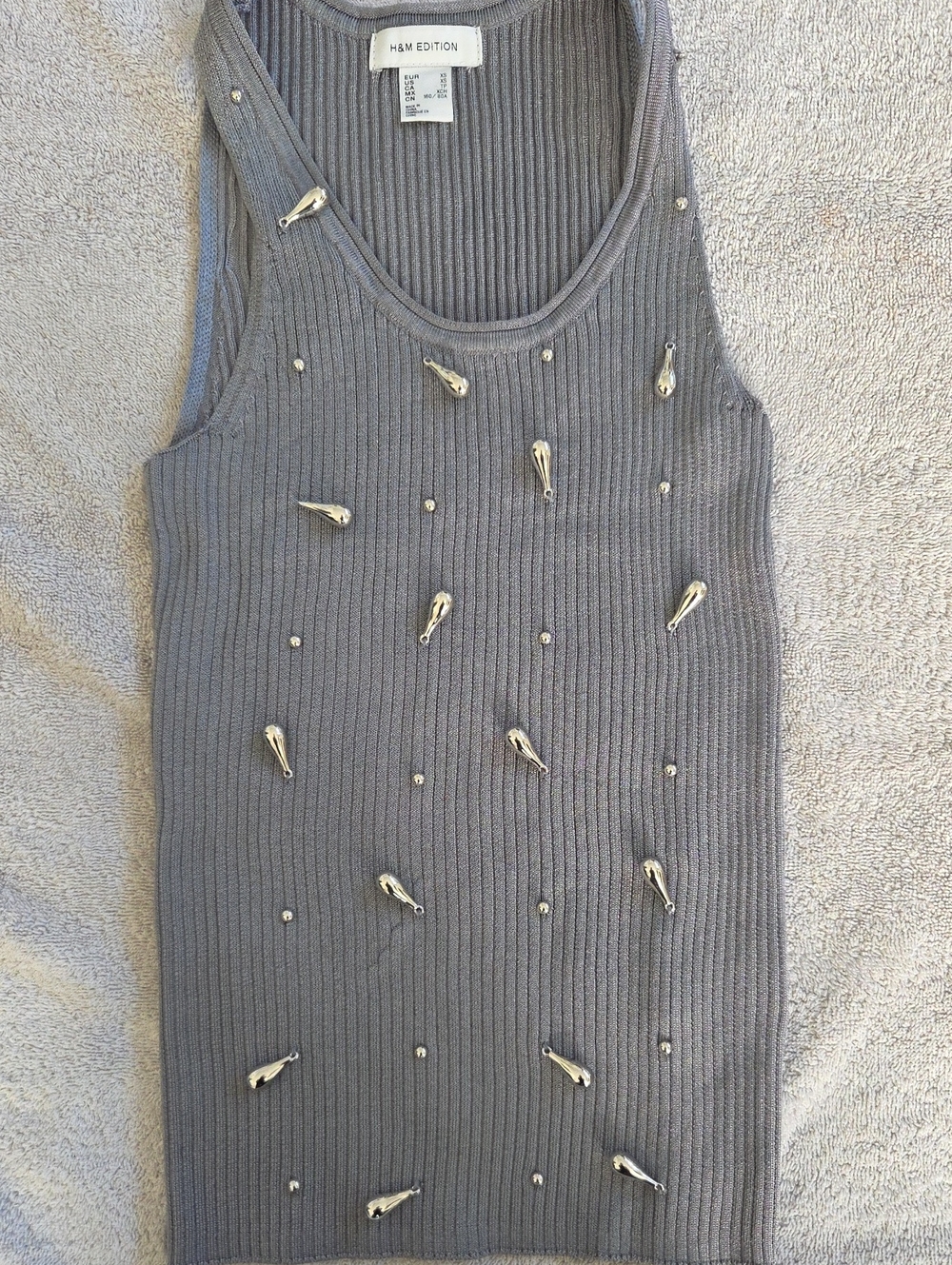 H&M Edition Gray Ribbed Embellished Tank Top
